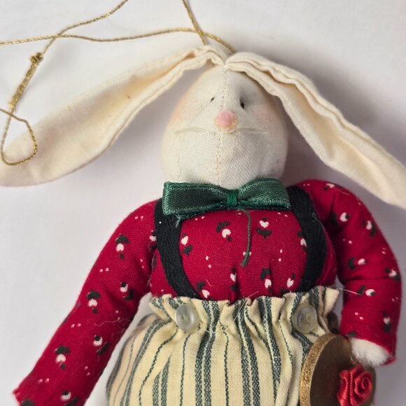 Vintage Christmas Ornament Bunny Rabbit Plush Hanging 1987 Judy Hoiland Portland - Picture 2 of 8